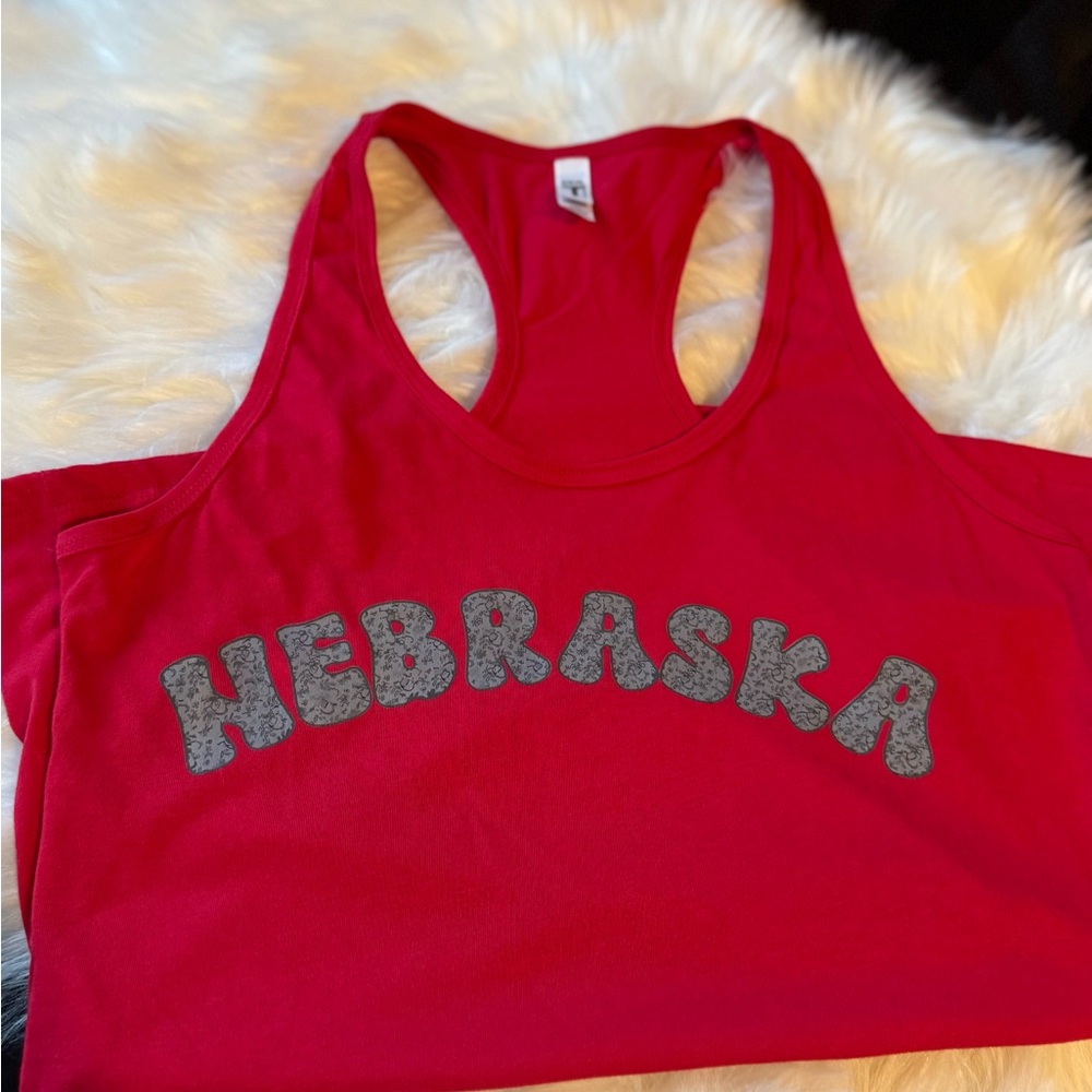 Large Red Nebraska Racerback Tank Top